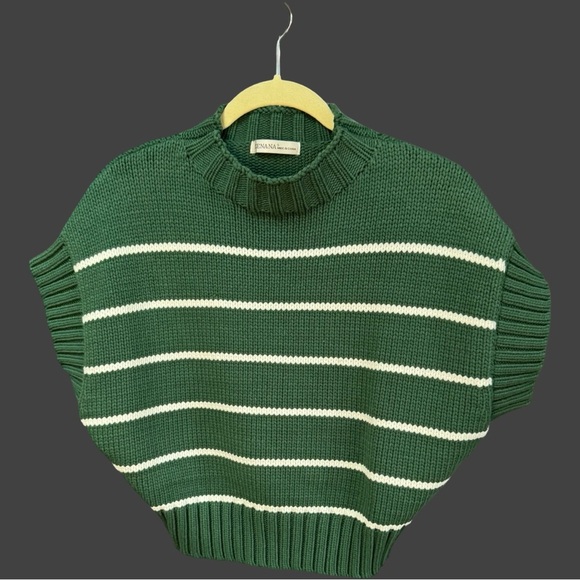 Zenana Outfitters Sweaters - Zenana Outfitters Forest Green and Cream Striped Turtleneck Sweater